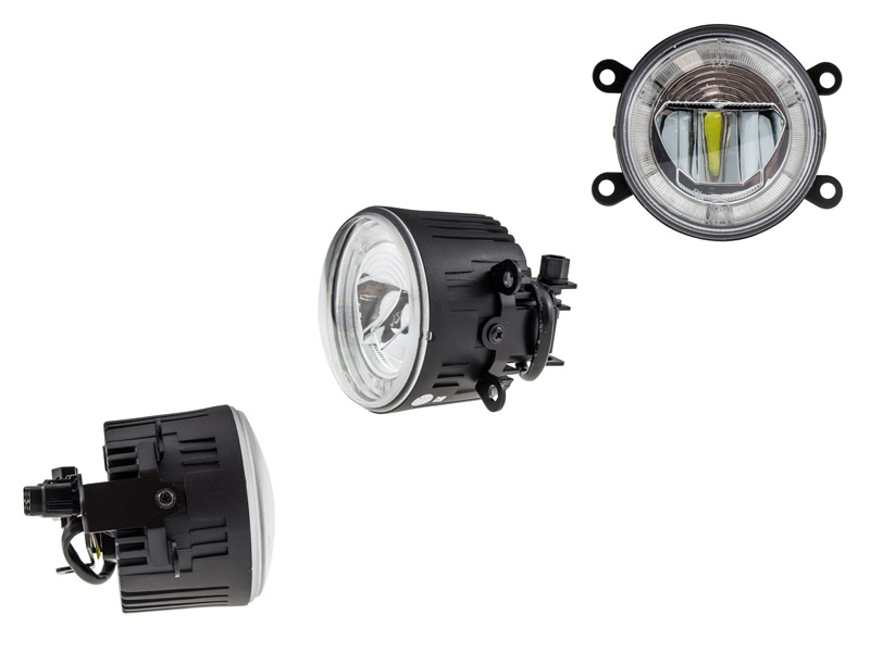 LED Nebelscheinwerfer mit integrierten Tagfahrlicht 90mm Silber  E-Prüfzeichen